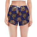 Blue Tiger Tattoo Pattern Print Women's Split Running Shorts