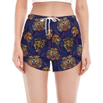 Blue Tiger Tattoo Pattern Print Women's Split Running Shorts