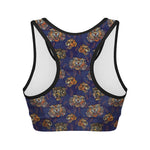 Blue Tiger Tattoo Pattern Print Women's Sports Bra