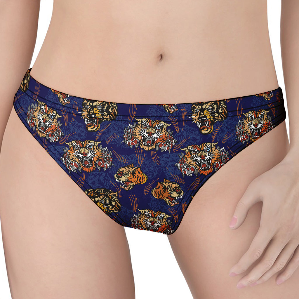 Blue Tiger Tattoo Pattern Print Women's Thong