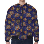 Blue Tiger Tattoo Pattern Print Zip Sleeve Bomber Jacket