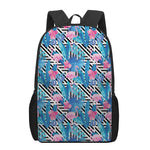 Blue Tropical And Pink Flamingo Print 17 Inch Backpack