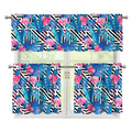 Blue Tropical And Pink Flamingo Print 3 Piece Kitchen Curtains
