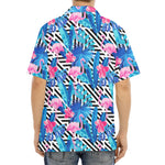 Blue Tropical And Pink Flamingo Print Aloha Shirt