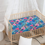 Blue Tropical And Pink Flamingo Print Baby Crib Sheet