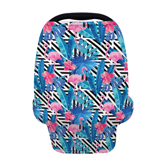 Blue Tropical And Pink Flamingo Print Baby Seat Cover
