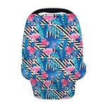 Blue Tropical And Pink Flamingo Print Baby Seat Cover