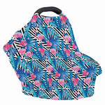 Blue Tropical And Pink Flamingo Print Baby Seat Cover