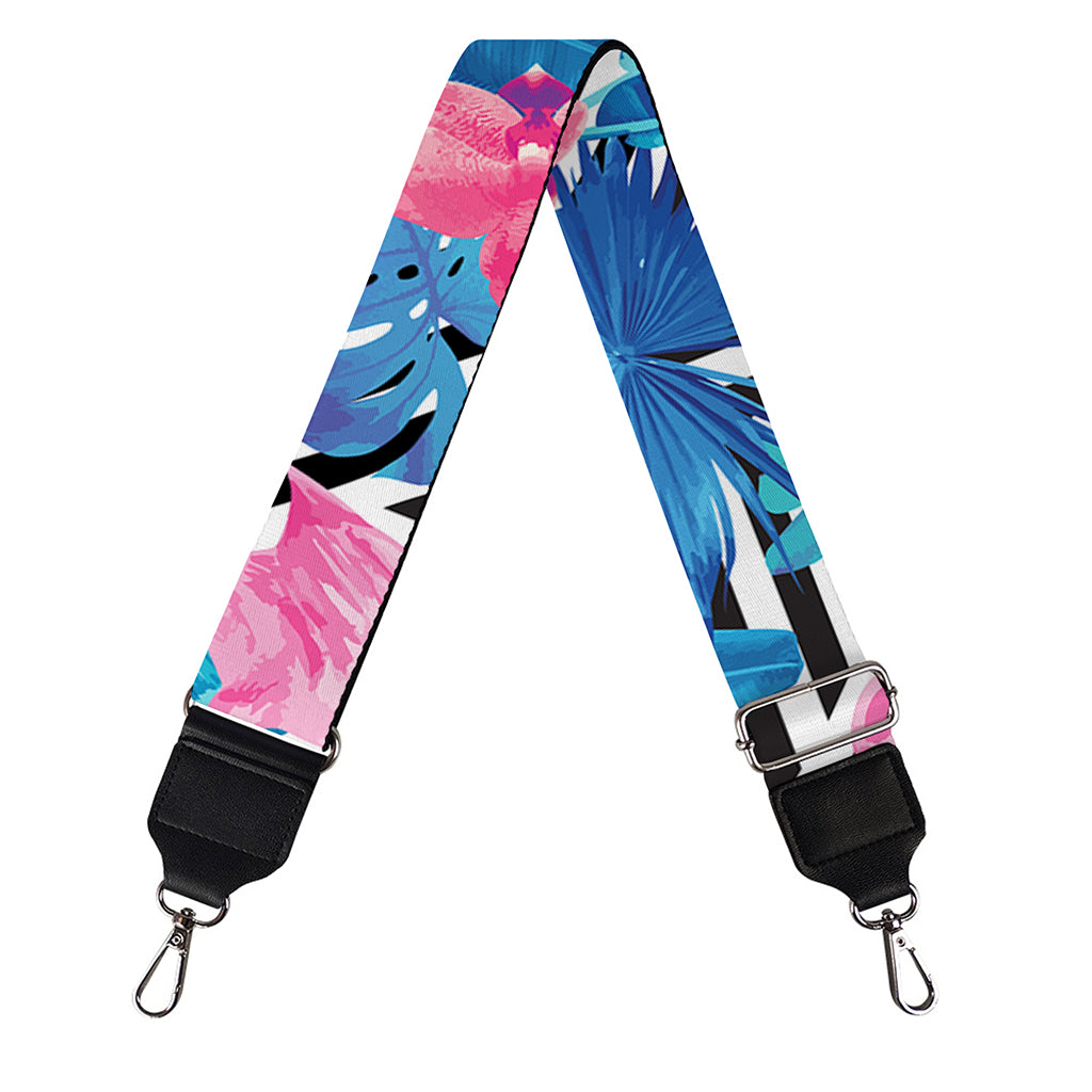 Blue Tropical And Pink Flamingo Print Bag Strap