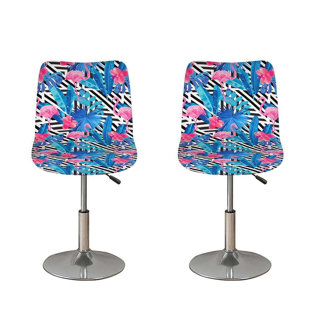 Blue Tropical And Pink Flamingo Print Bar Stool Covers