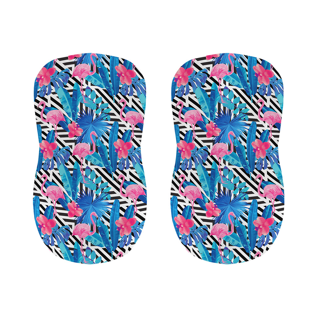 Blue Tropical And Pink Flamingo Print Bar Stool Covers