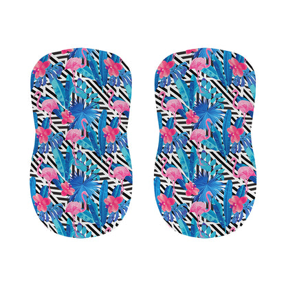 Blue Tropical And Pink Flamingo Print Bar Stool Covers
