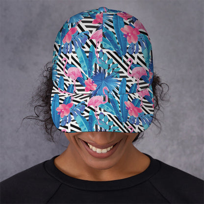 Blue Tropical And Pink Flamingo Print Baseball Cap