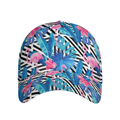 Blue Tropical And Pink Flamingo Print Baseball Cap