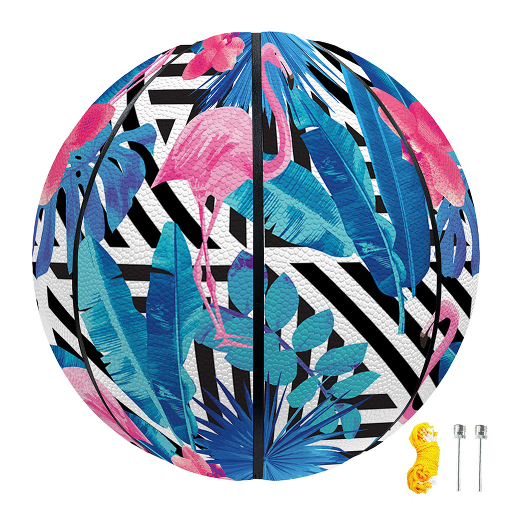 Blue Tropical And Pink Flamingo Print Basketball