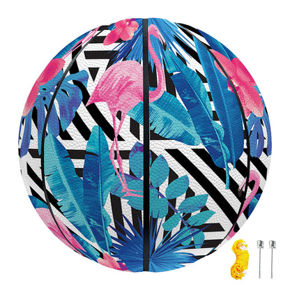 Blue Tropical And Pink Flamingo Print Basketball