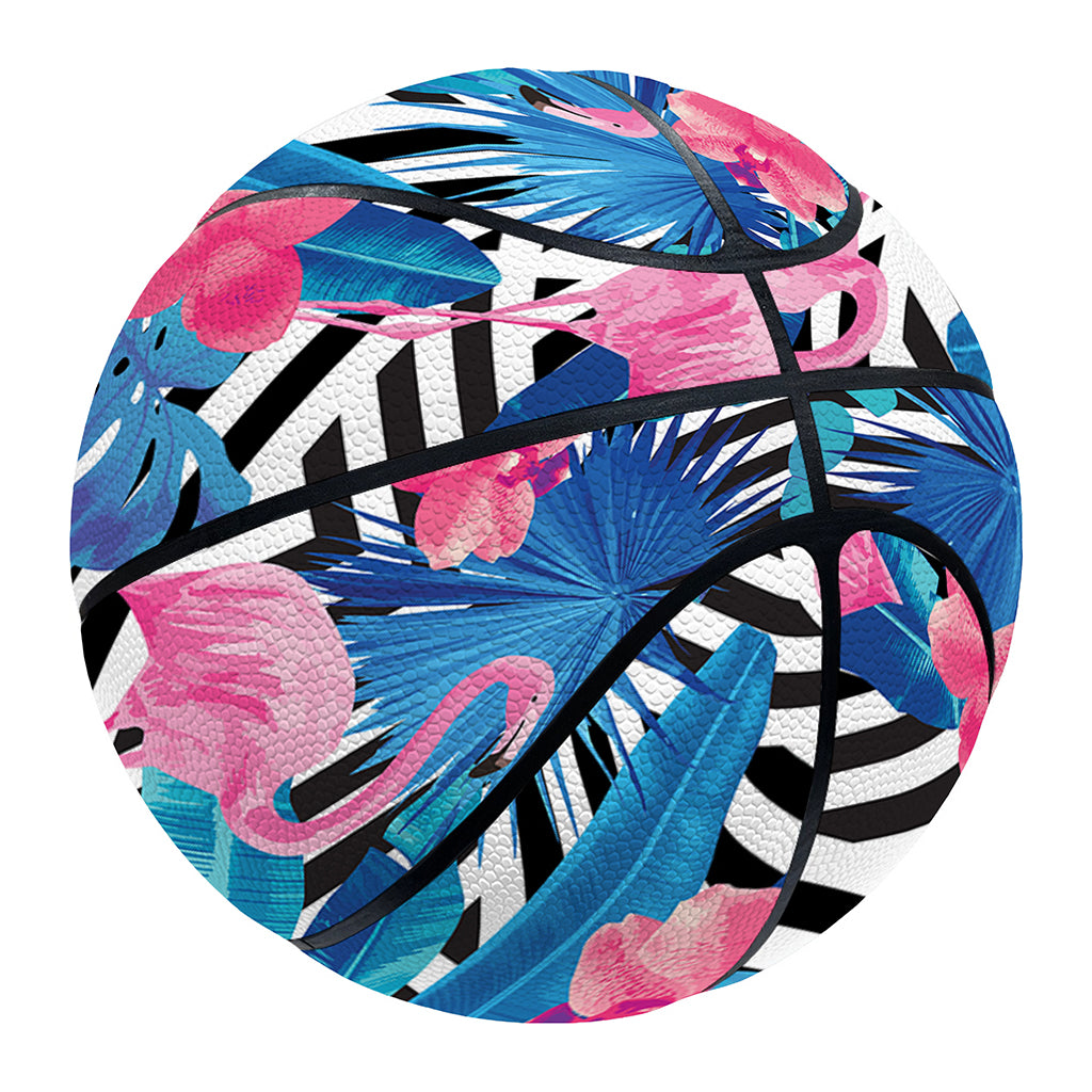 Blue Tropical And Pink Flamingo Print Basketball