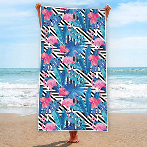 Blue Tropical And Pink Flamingo Print Beach Towel