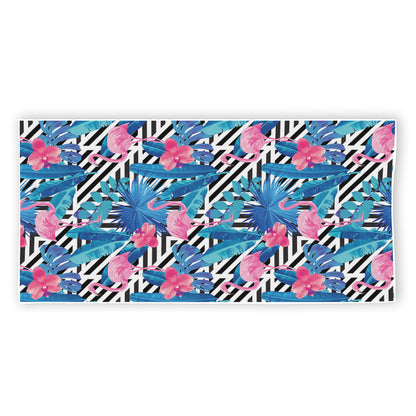 Blue Tropical And Pink Flamingo Print Beach Towel