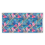 Blue Tropical And Pink Flamingo Print Beach Towel