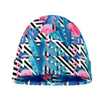 Blue Tropical And Pink Flamingo Print Beanie