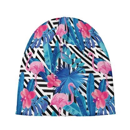 Blue Tropical And Pink Flamingo Print Beanie