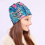 Blue Tropical And Pink Flamingo Print Beanie