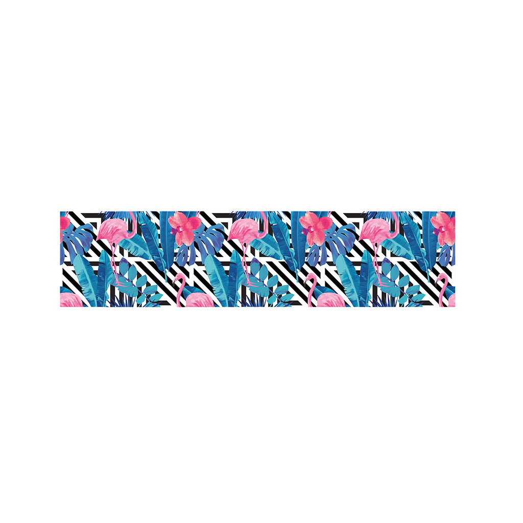 Blue Tropical And Pink Flamingo Print Bed Runner