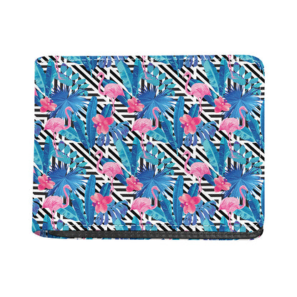Blue Tropical And Pink Flamingo Print Bifold Wallet