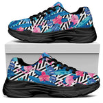 Blue Tropical And Pink Flamingo Print Black Chunky Shoes