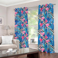 Blue Tropical And Pink Flamingo Print Dimout Grommet Curtains