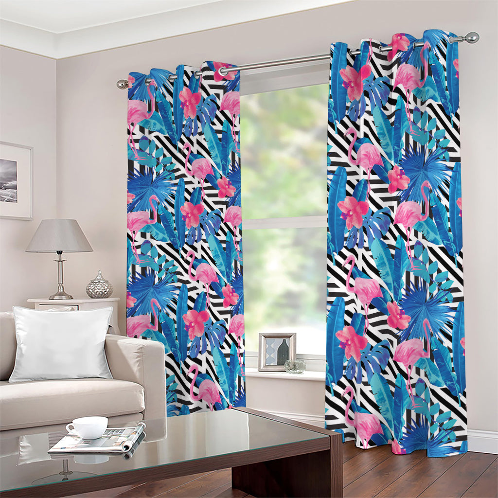 Blue Tropical And Pink Flamingo Print Blackout Grommet Curtains