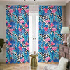 Blue Tropical And Pink Flamingo Print Blackout Pencil Pleat Curtains