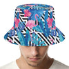 Blue Tropical And Pink Flamingo Print Bucket Hat