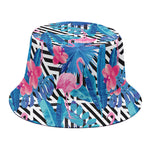 Blue Tropical And Pink Flamingo Print Bucket Hat