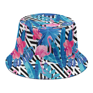 Blue Tropical And Pink Flamingo Print Bucket Hat