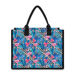 Blue Tropical And Pink Flamingo Print Canvas Tote Bag