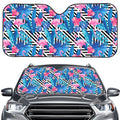 Blue Tropical And Pink Flamingo Print Car Windshield Sun Shade