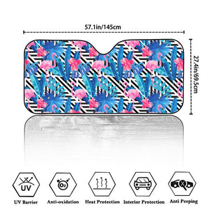 Blue Tropical And Pink Flamingo Print Car Windshield Sun Shade