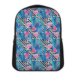 Blue Tropical And Pink Flamingo Print Casual Backpack