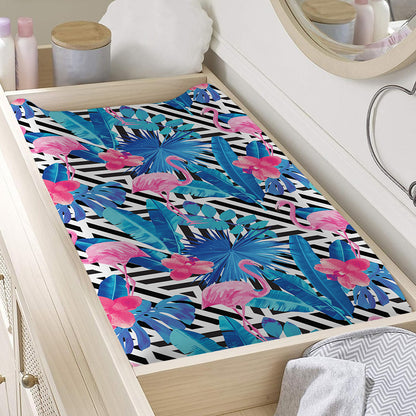 Blue Tropical And Pink Flamingo Print Changing Pad Cover