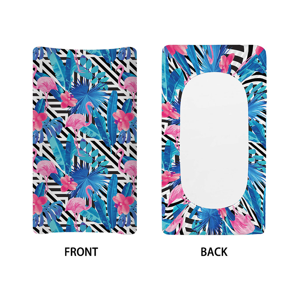 Blue Tropical And Pink Flamingo Print Changing Pad Cover