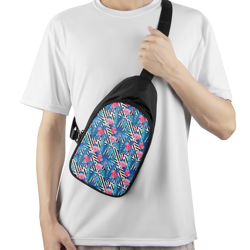 Blue Tropical And Pink Flamingo Print Chest Bag