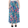 Blue Tropical And Pink Flamingo Print Chiffon Maxi Skirt