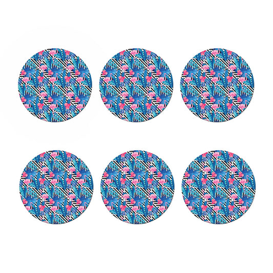 Blue Tropical And Pink Flamingo Print Coaster Set
