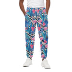 Blue Tropical And Pink Flamingo Print Cotton Pants
