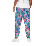 Blue Tropical And Pink Flamingo Print Cotton Pants