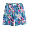 Blue Tropical And Pink Flamingo Print Cotton Shorts