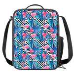 Blue Tropical And Pink Flamingo Print Crossbody Lunch Bag