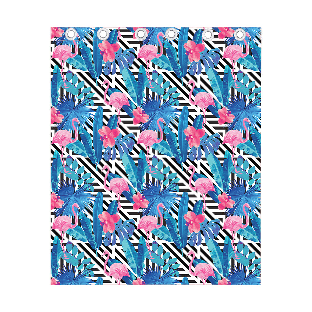 Blue Tropical And Pink Flamingo Print Curtain